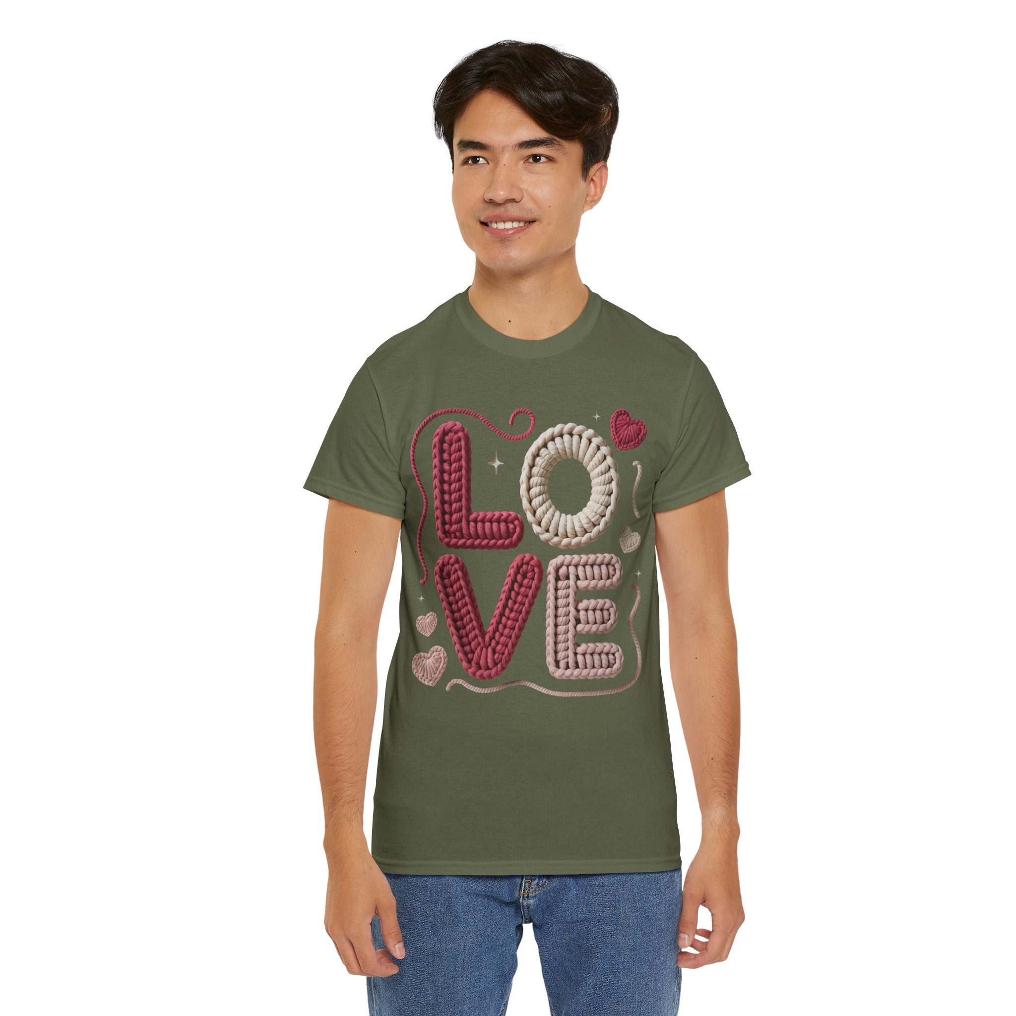 LOVE Faux Yarn Heart Unisex Cotton Tee