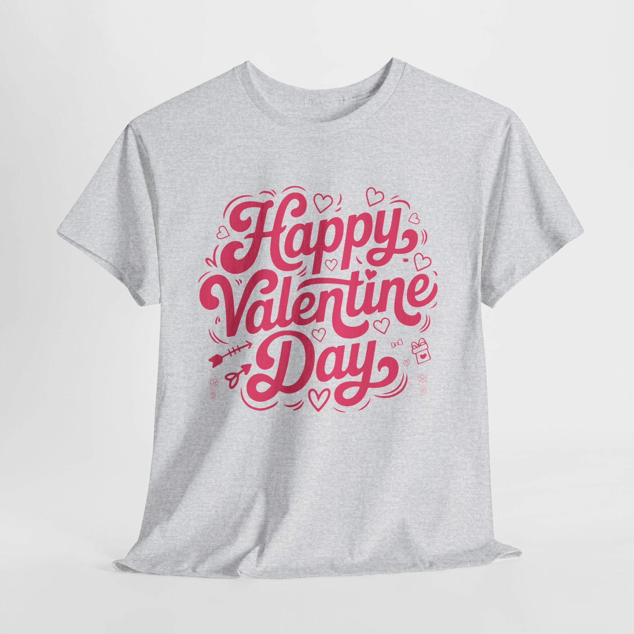 Happy Valentine Day Tee — Pink Heart & Love Icons Valentine's Unisex Cotton Shirt