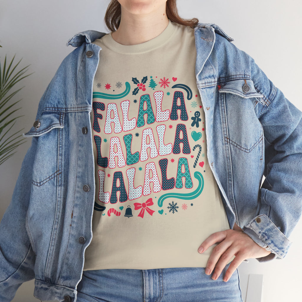 Fa La La La La Christmas T-Shirt — Festive Candy Cane & Gingerbread Holiday Unisex Cotton Tee