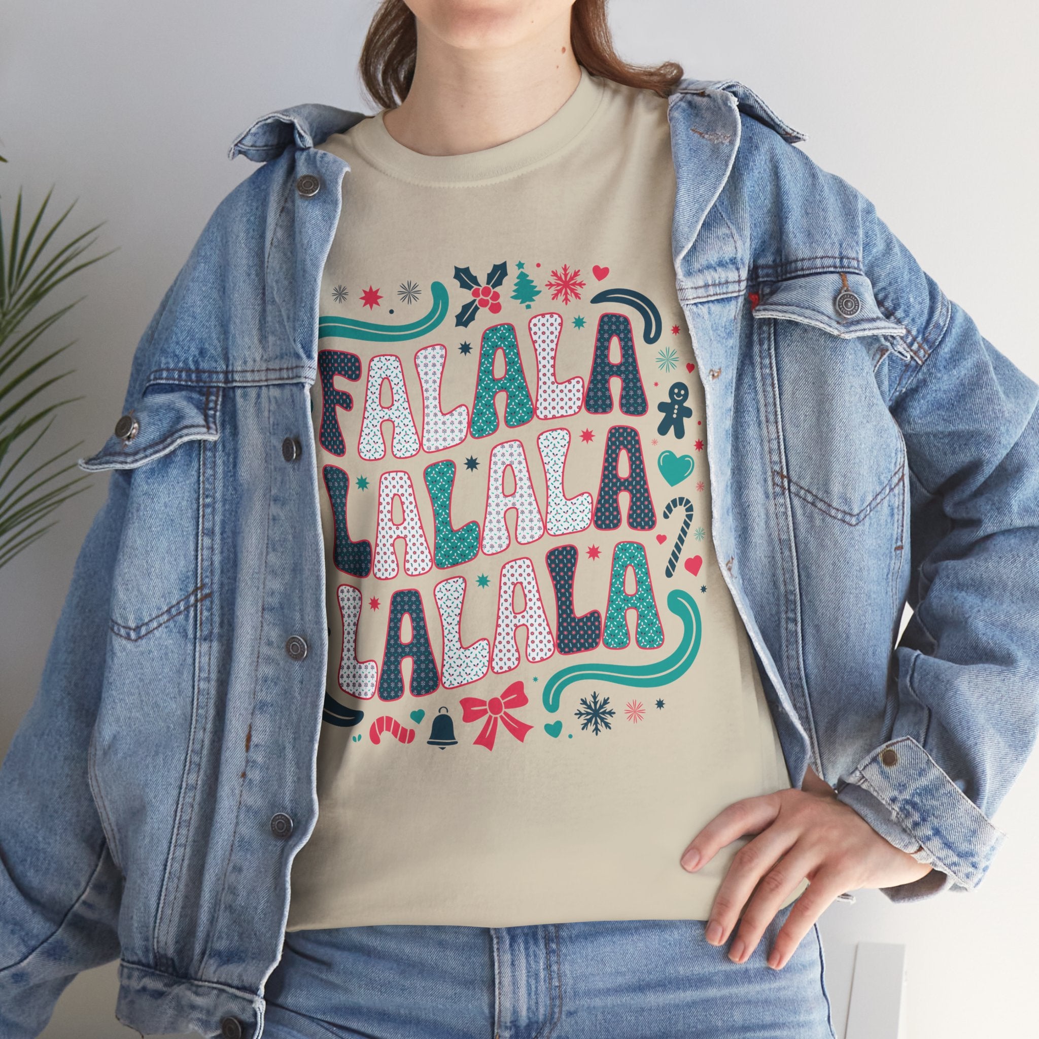 Fa La La La La Christmas T-Shirt — Festive Candy Cane & Gingerbread Holiday Unisex Cotton Tee