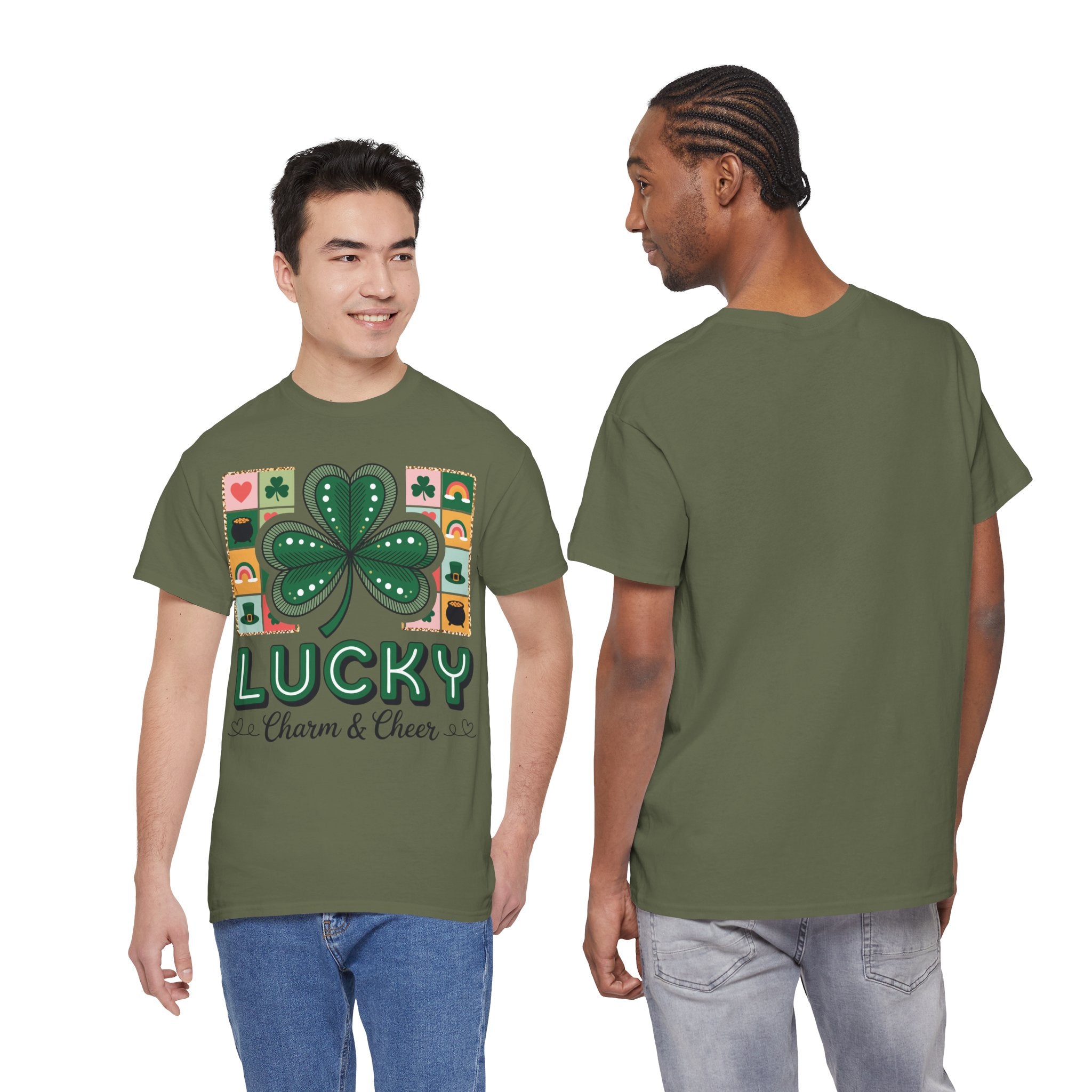 Lucky Charm & Cheer Clover Tee — Patchwork St. Patrick’s Day Unisex Cotton T-Shirt