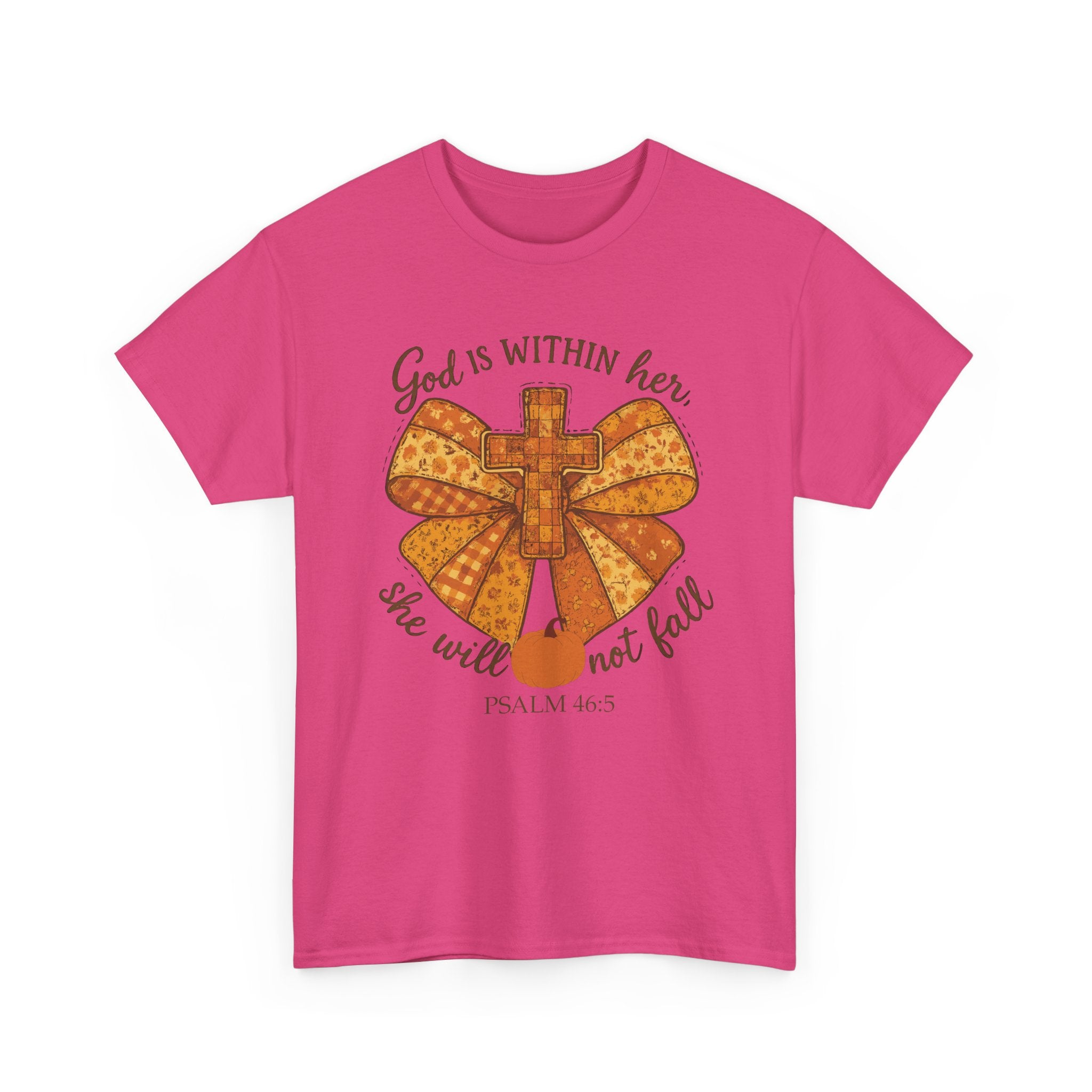 Psalm 46:5 Cross Patchwork Tee — Fall Bow Christian Unisex Cotton T-Shirt