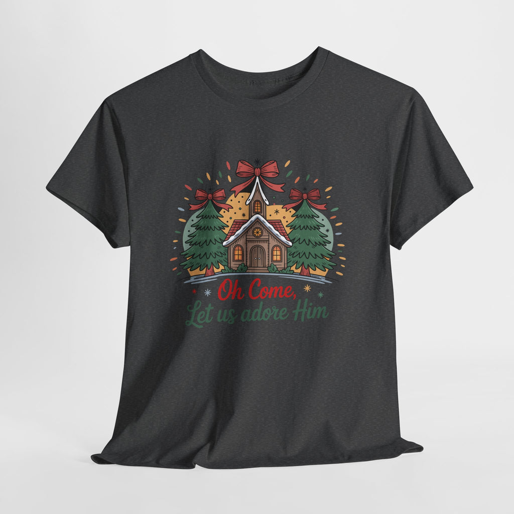 Oh Come Let Us Adore Him Christmas Tee — Church & Trees Holiday Unisex Cotton Tshirt