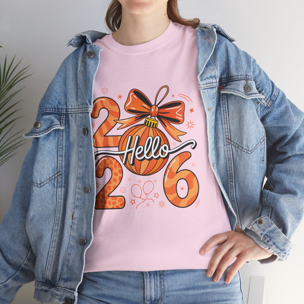 Hello 2026 Christmas Ornament Tee — Festive Orange Holiday Unisex Cotton T-Shirt