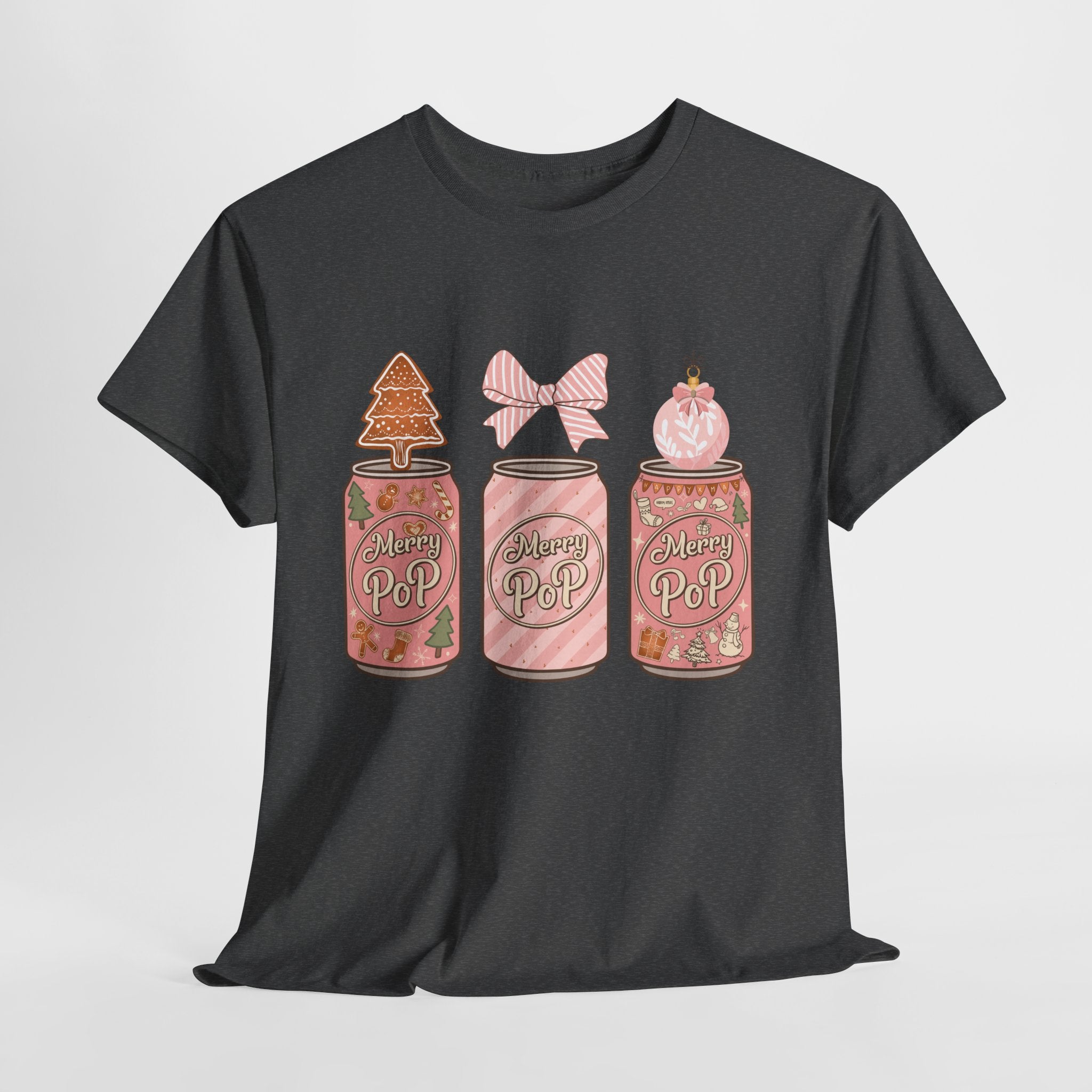 Merry Pop Christmas Soda Can Tee — Pastel Holiday Graphic Unisex Cotton T-Shirt
