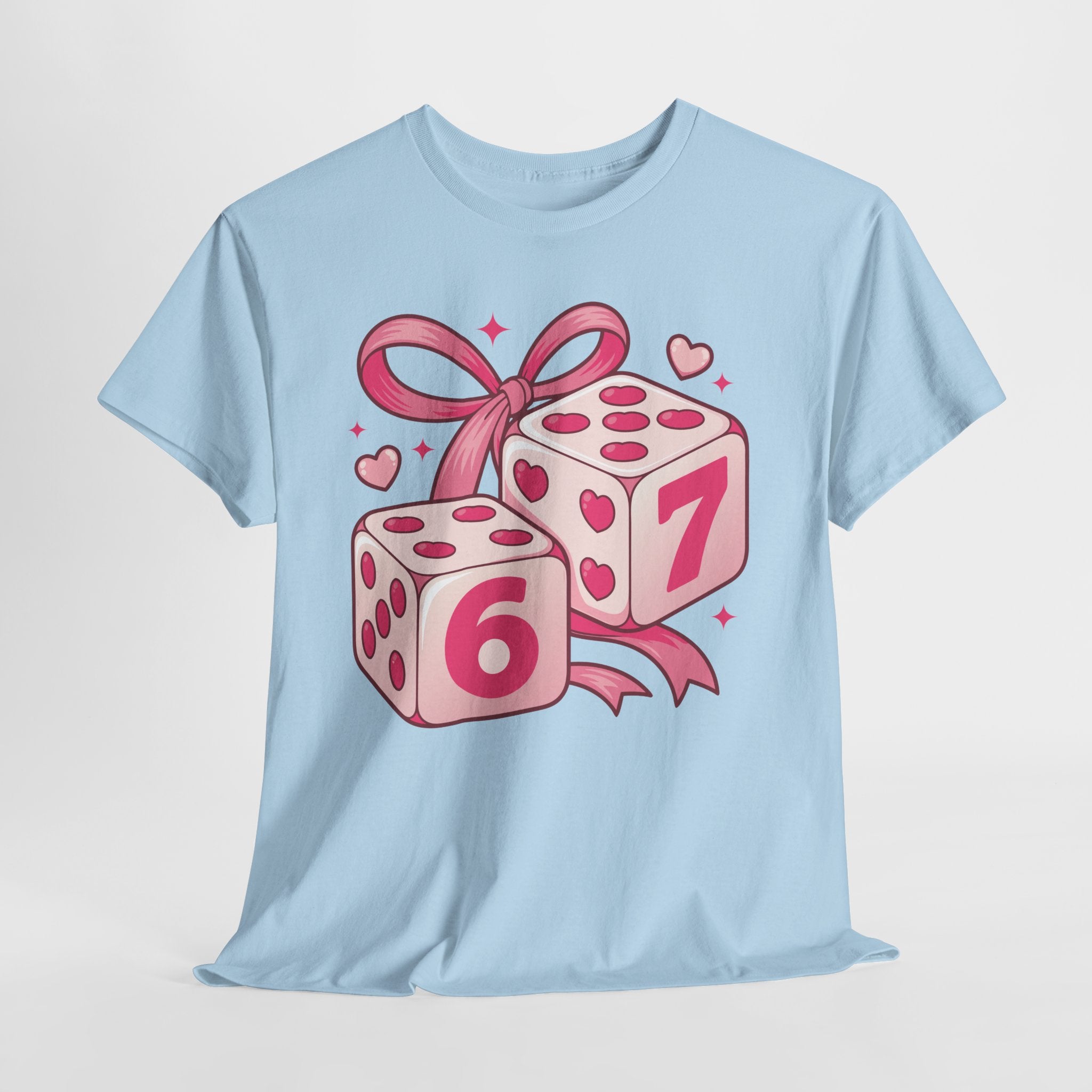 Lucky Love Dice T-Shirt — Pink Heart Dice with Bow..Unisex Cotton Tee