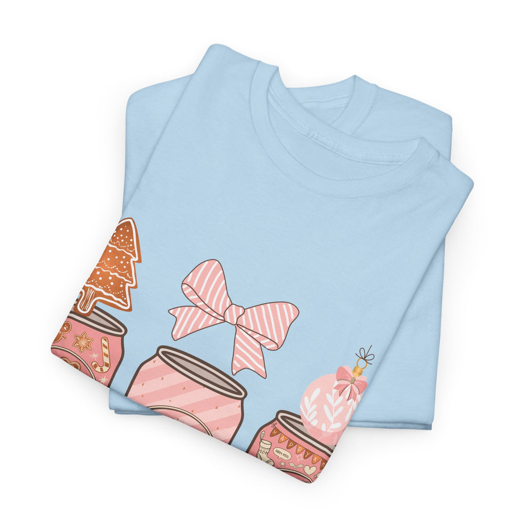 Merry Pop Christmas Soda Can Tee — Pastel Holiday Graphic Unisex Cotton T-Shirt