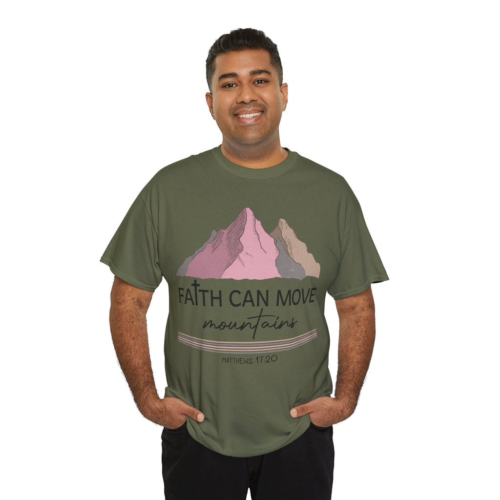 Faith Can Move Mountains Mountain Tee — Pastel Inspirational Christian Unisex Cotton T-Shirt
