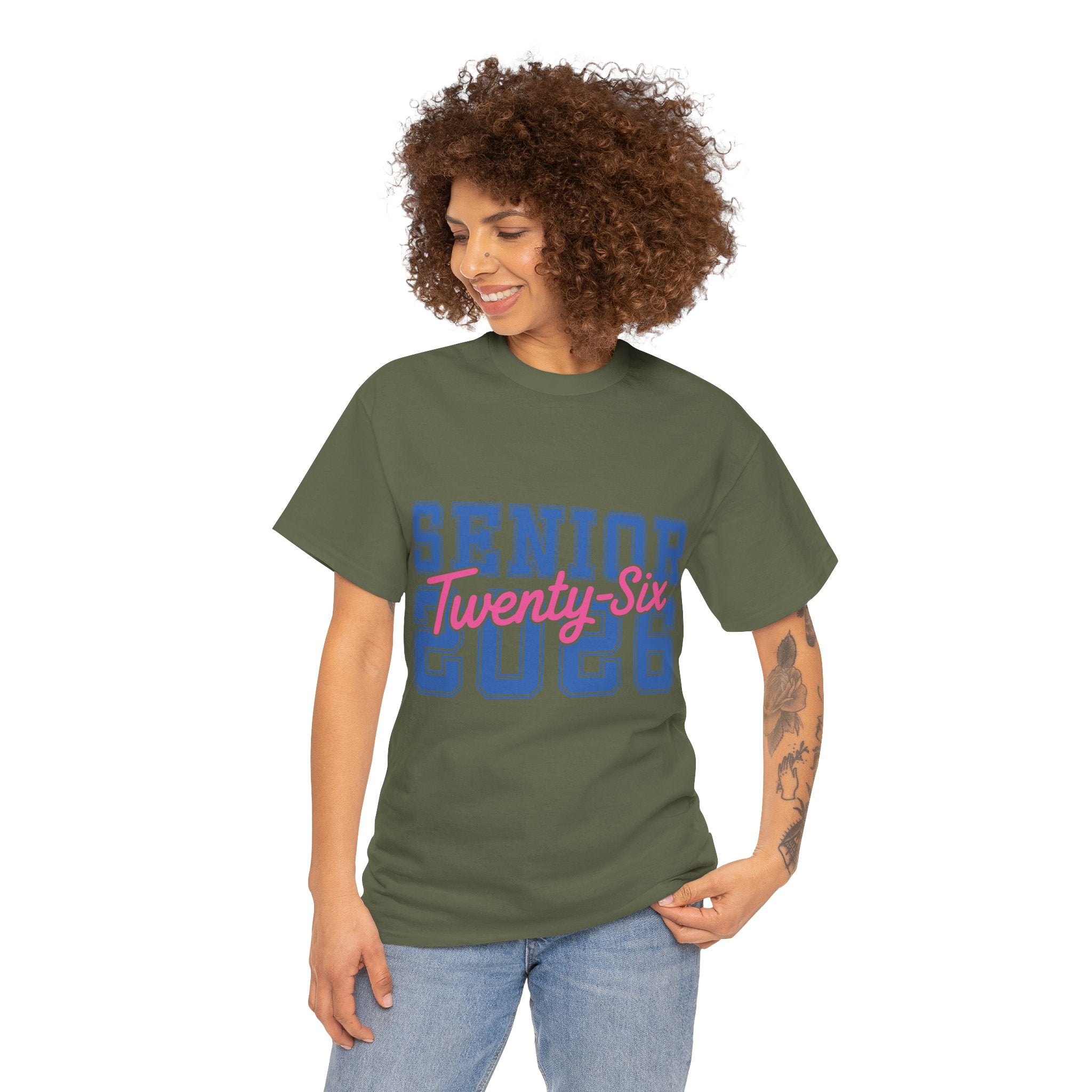 Senior 2026 Tee — Pink Varsity Block with Blue Script Overlay Unisex Cotton Tee