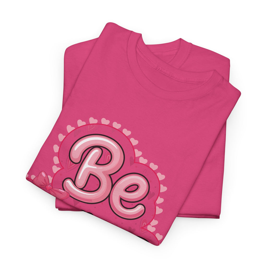 Be Mine Valentine T-Shirt — Pink Bubble Letters with Hearts & Bow..Unisex Cotton Tee
