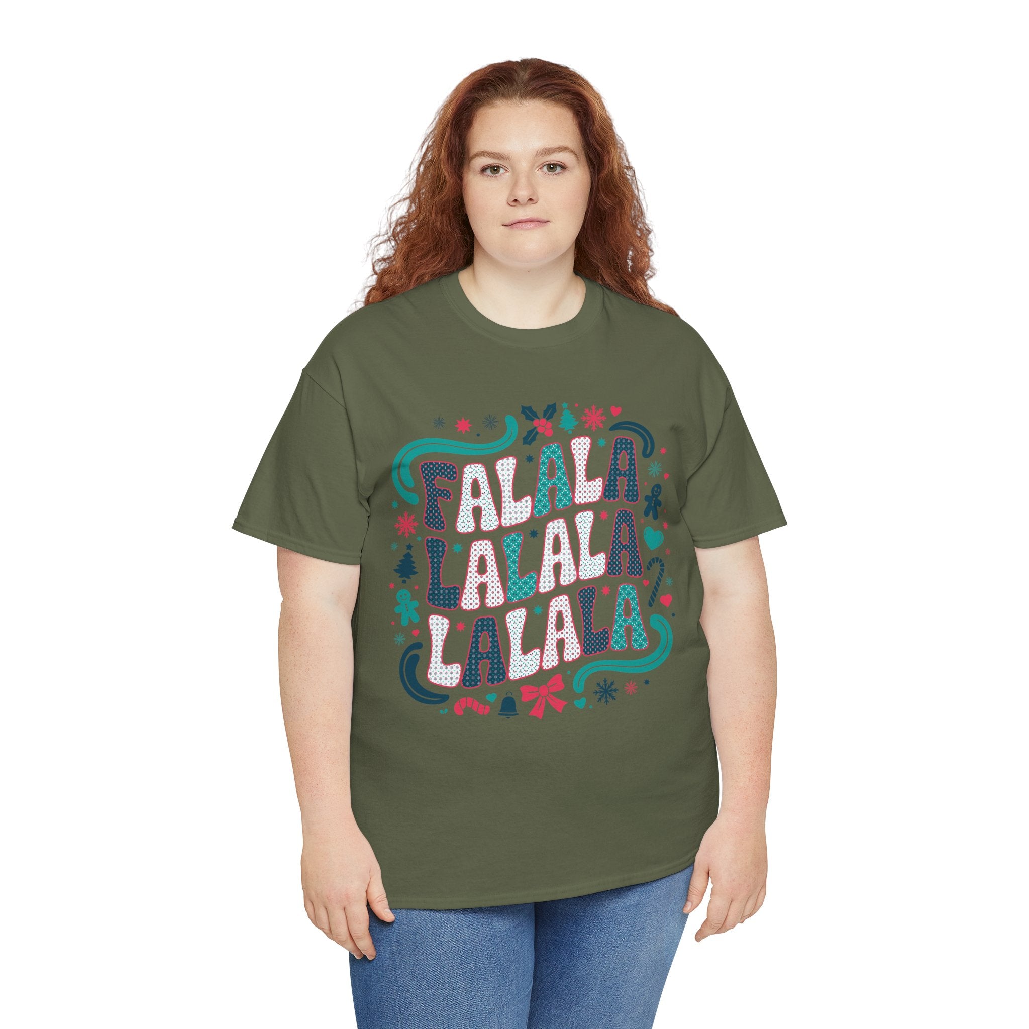 Fa La La La La Christmas T-Shirt — Festive Candy Cane & Gingerbread Holiday Unisex Cotton Tee