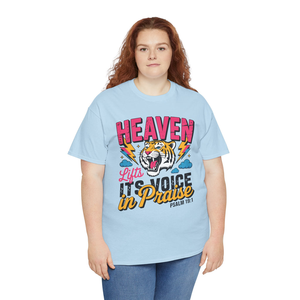 Psalm 19:1 Tiger Praise T-Shirt — Bold Christian Roaring Tiger Graphic.Unisex Cotton Tee