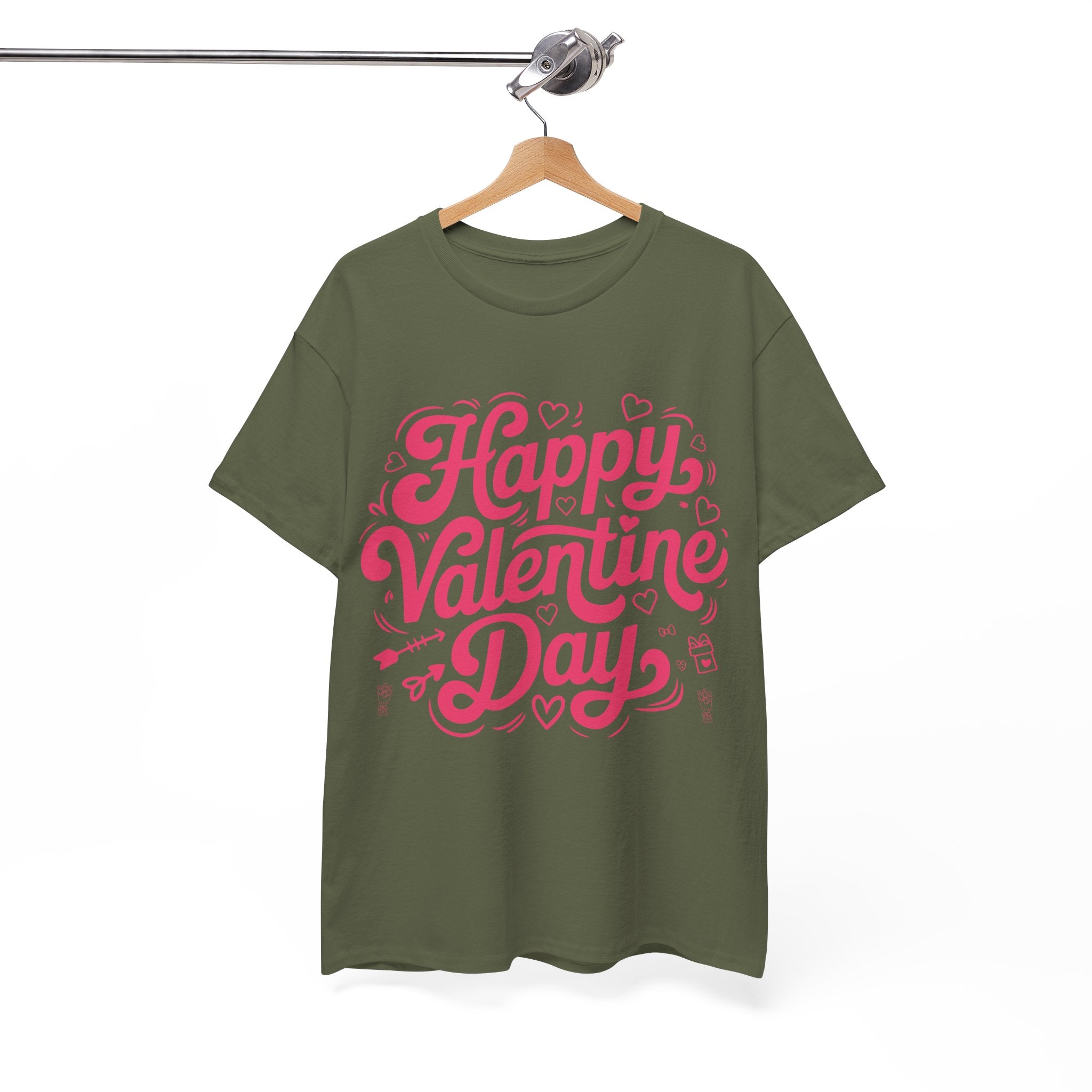 Happy Valentine Day Tee — Pink Heart & Love Icons Valentine's Unisex Cotton Shirt
