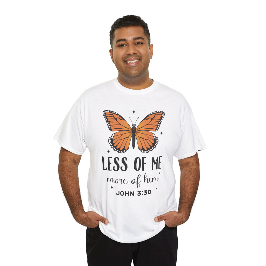 Monarch Butterfly Tee — "Less of Me, More of Him" Christian Unisex cotton T‑Shirt