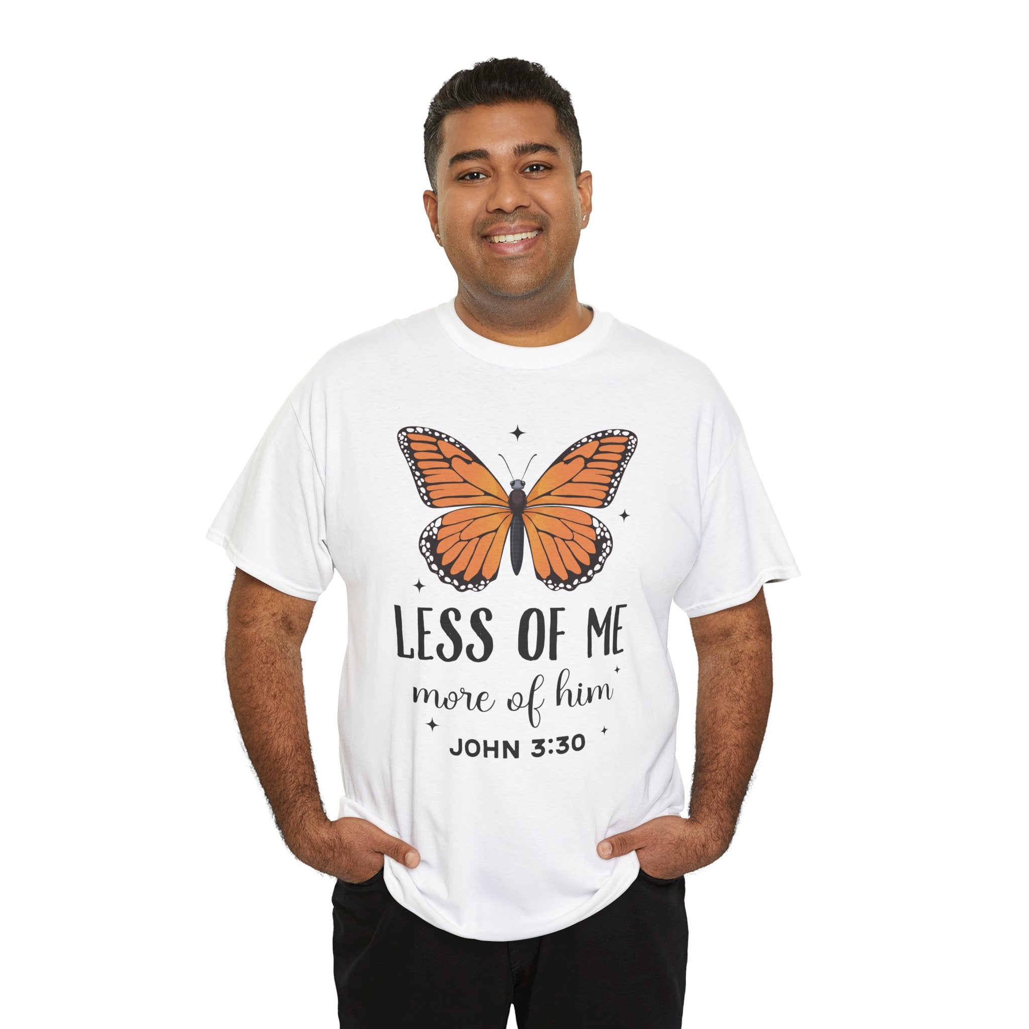 Monarch Butterfly Tee — "Less of Me, More of Him" Christian Unisex cotton T‑Shirt