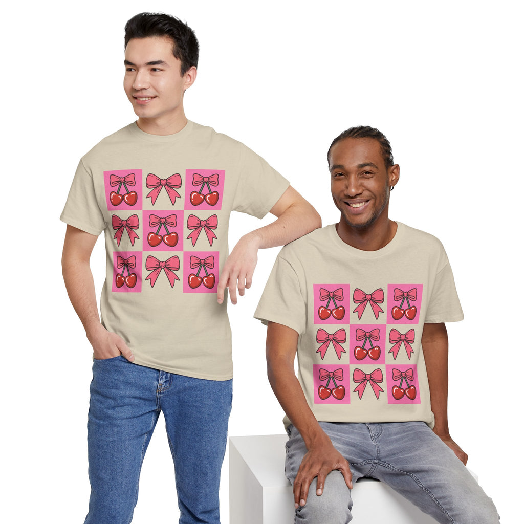 Cherry & Pink Bow Checkered Unisex Cotton Tee