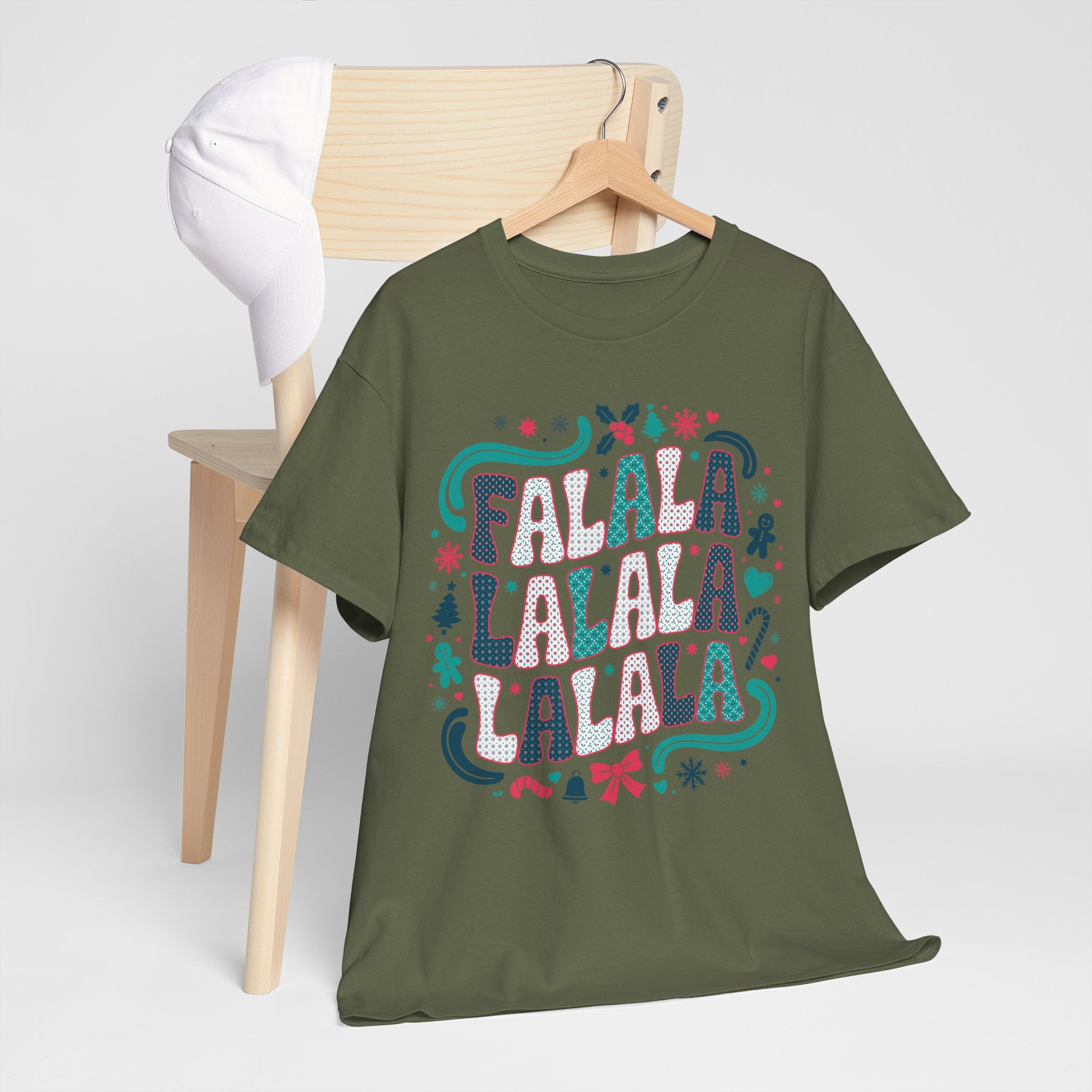 Fa La La La La Christmas T-Shirt — Festive Candy Cane & Gingerbread Holiday Unisex Cotton Tee