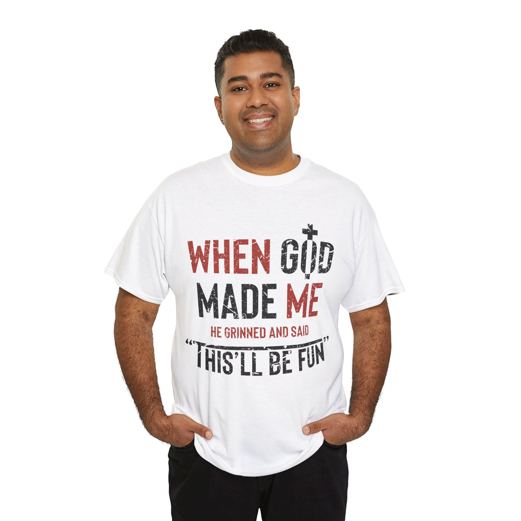 Humorous Grunge Quote Tee — "When He Saw Me, He Grinned and Said"Unisec Cotton Tee