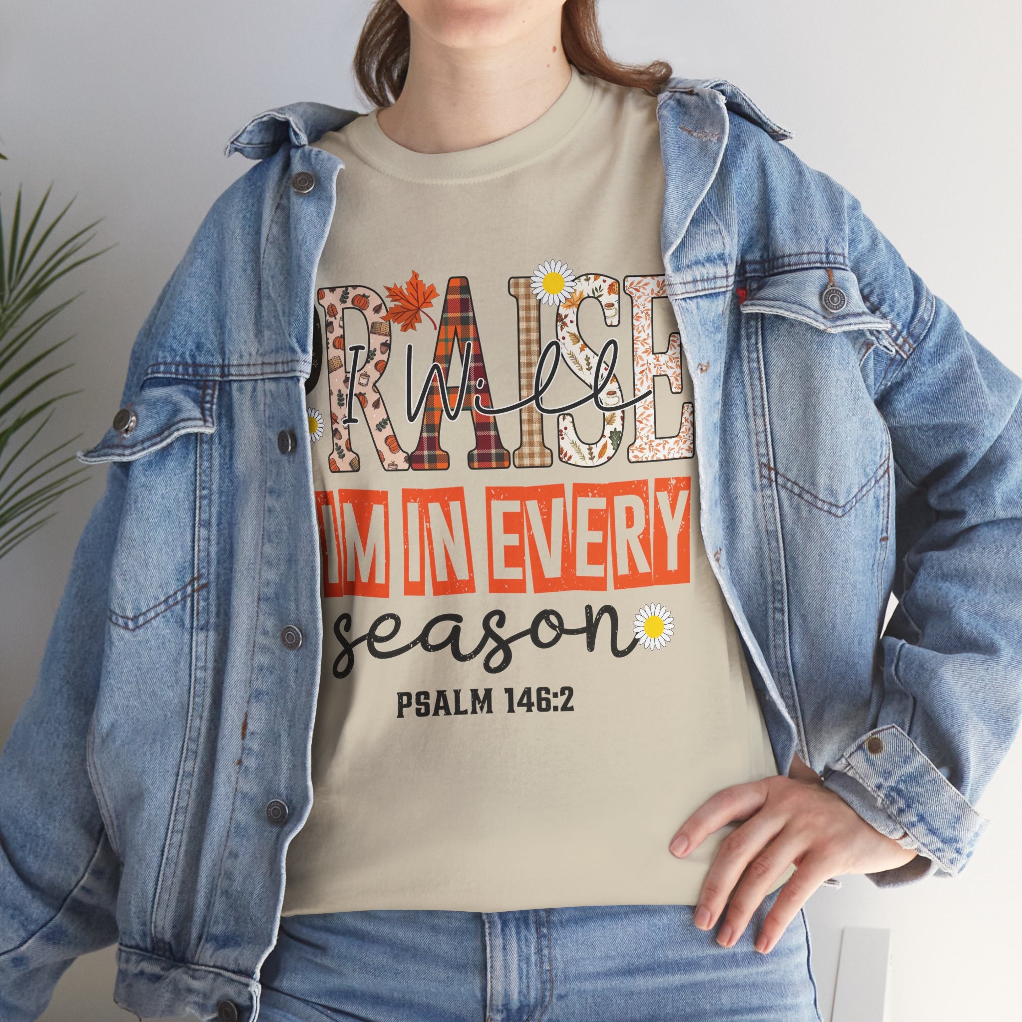 Praise Him In Every Tee — Fall Daisies & Leaf Floral Graphic Unisex Cotton T-Shirt