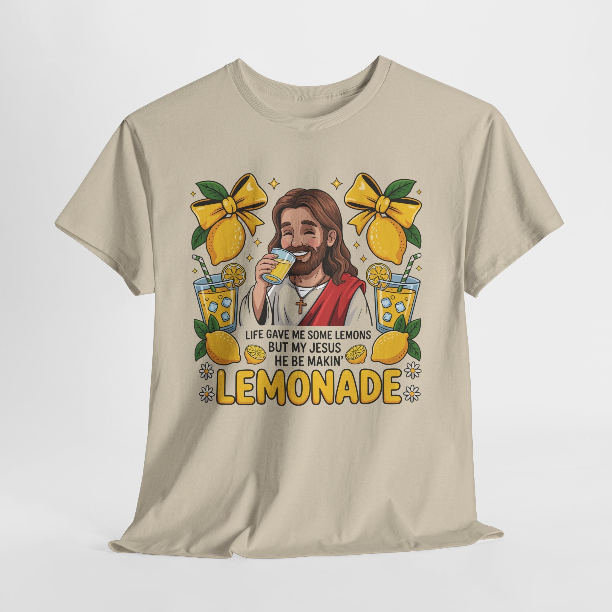 Jesus Drinking Lemonade T-Shirt — "Life Gave Me Some Lemons" Christian Unisex Cotton Tee