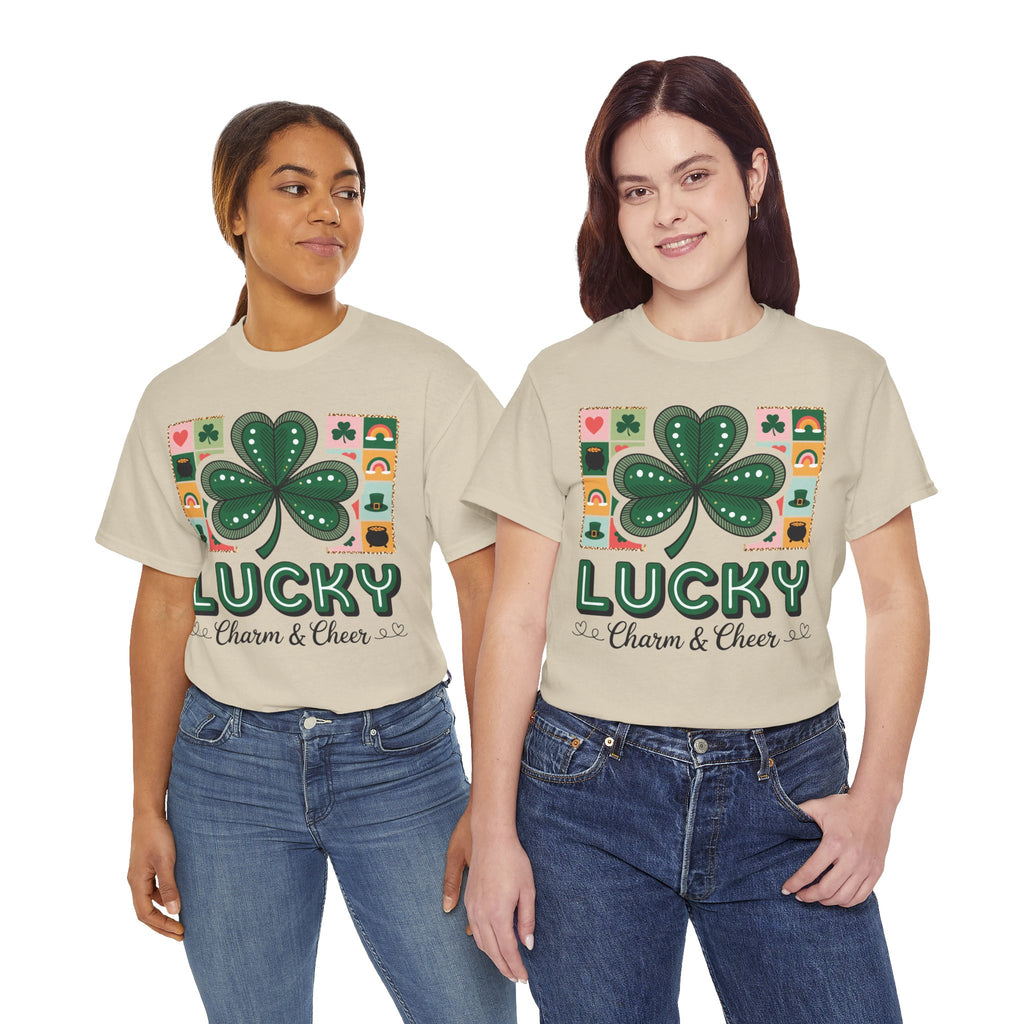 Lucky Charm & Cheer Clover Tee — Patchwork St. Patrick’s Day Unisex Cotton T-Shirt
