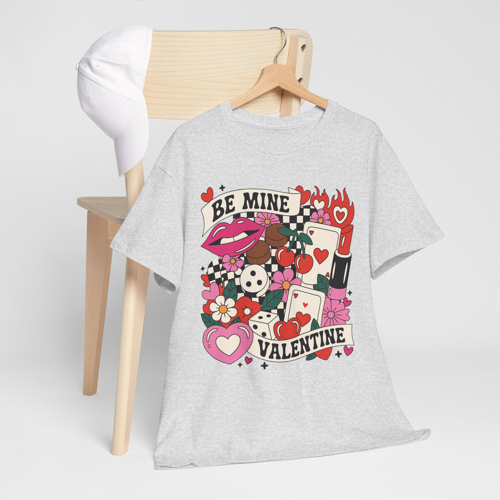 Be Mine Valentine Pop-Art Tee — Lips, Cherries & Retro Valentine Collage...Unisex Cotton Tee