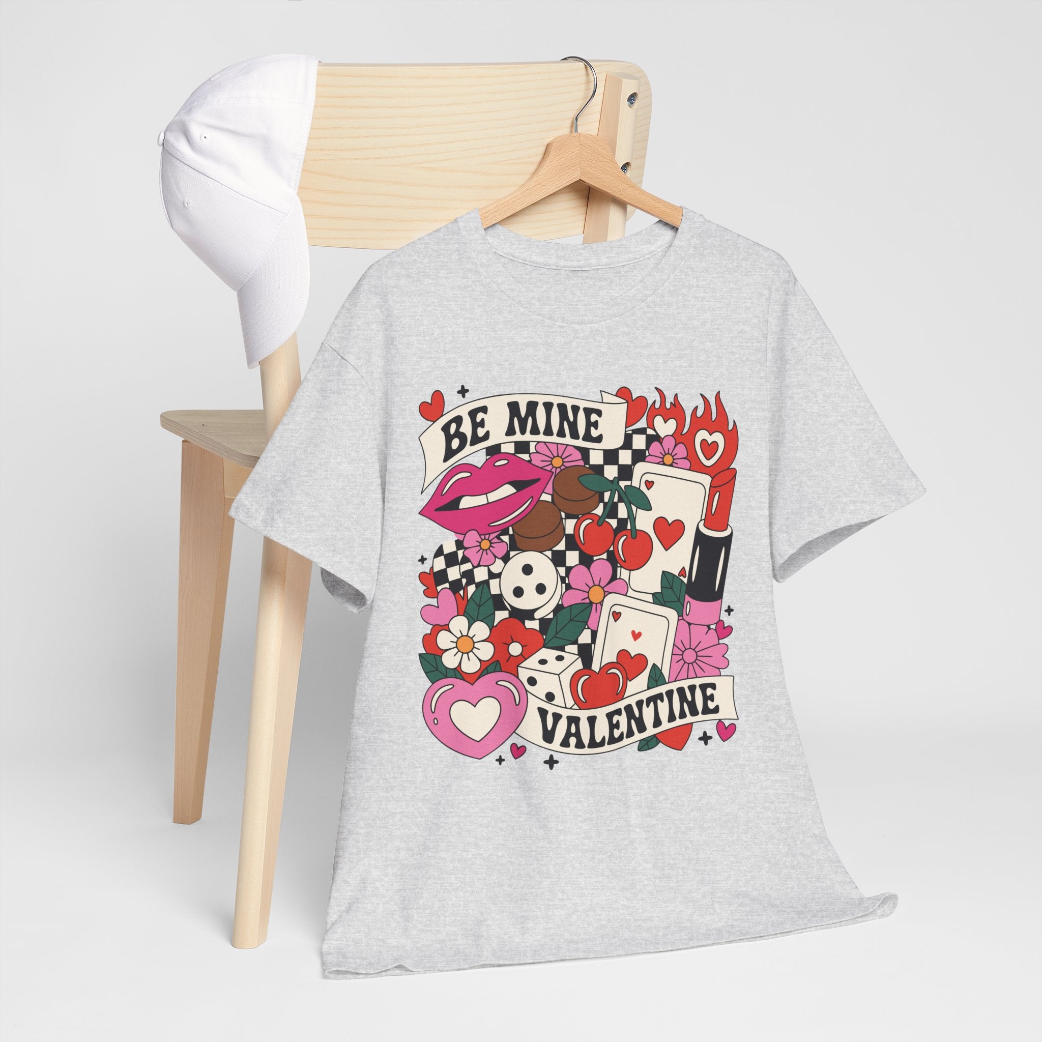 Be Mine Valentine Pop-Art Tee — Lips, Cherries & Retro Valentine Collage...Unisex Cotton Tee