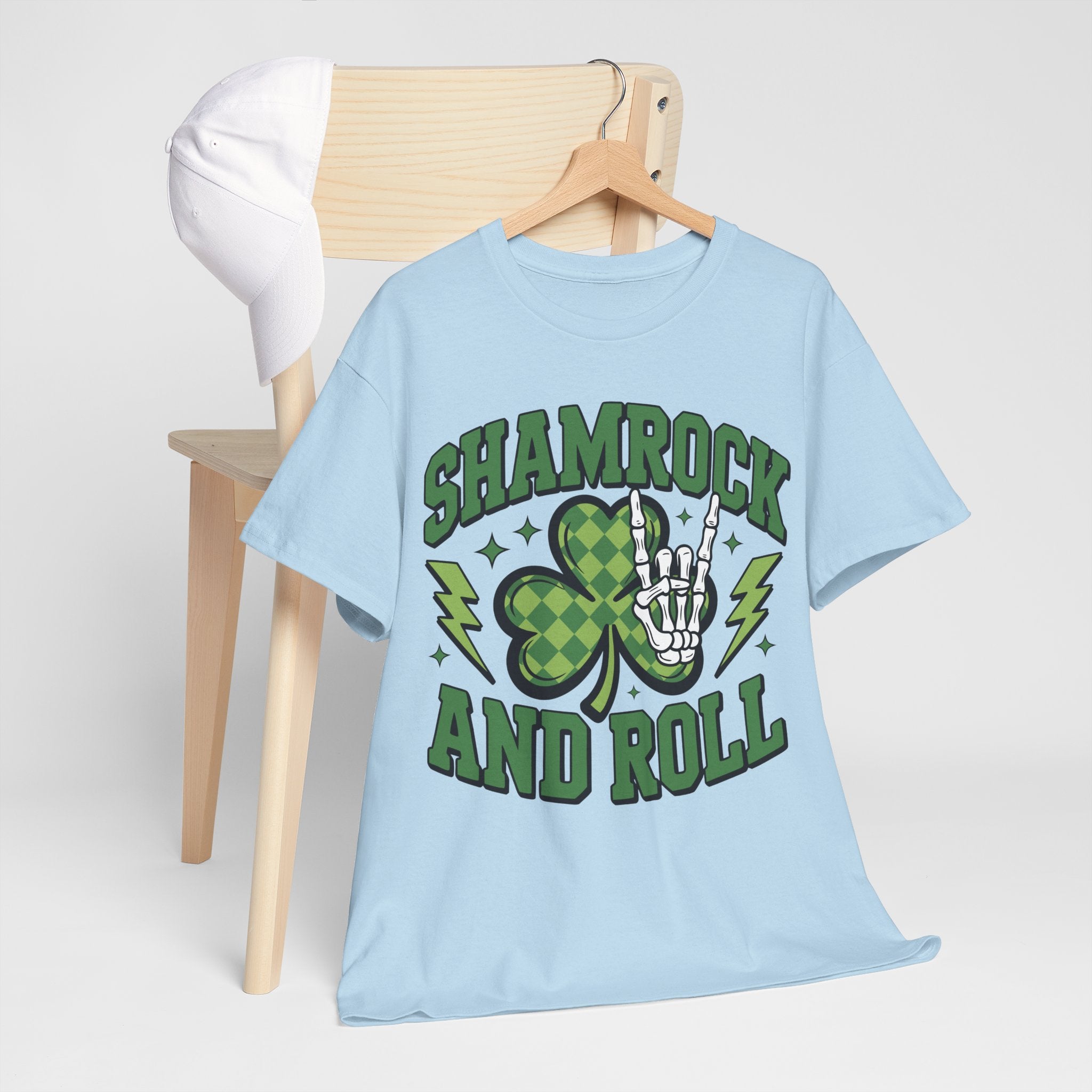 Shamrock and Roll Tee — Skeleton Hand & Lightning St. Patrick’s Rock Unisex Cotton Shirt