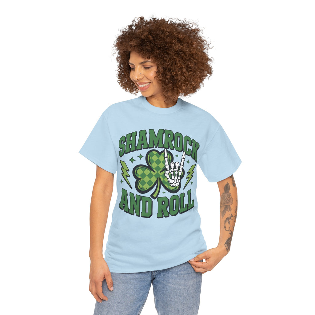 Shamrock and Roll Tee — Skeleton Hand & Lightning St. Patrick’s Rock Unisex Cotton Shirt
