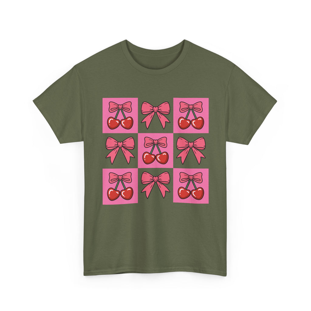 Cherry & Pink Bow Checkered Unisex Cotton Tee