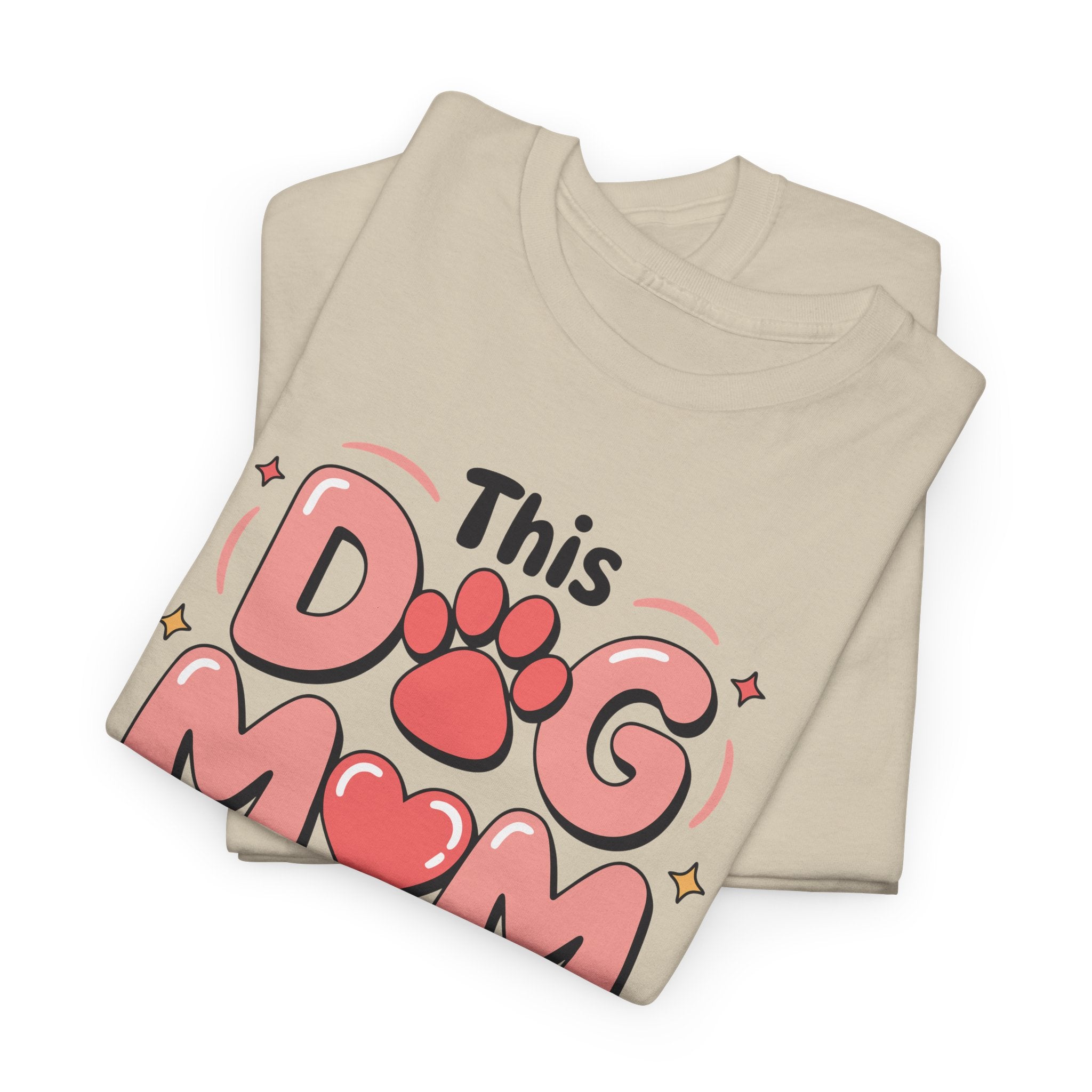 Dog Mom T-Shirt — "This Dog Mom Wears Her Heart on Her Sleeve" Paw & Heart Unisex Cotton Tee