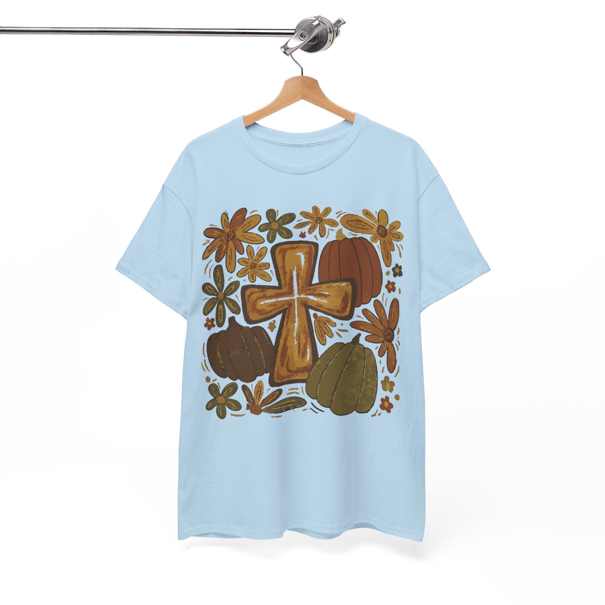 Autumn Cross Tee — Rustic Pumpkin & Fall Floral Christian Unisaex Cotton T-Shirt