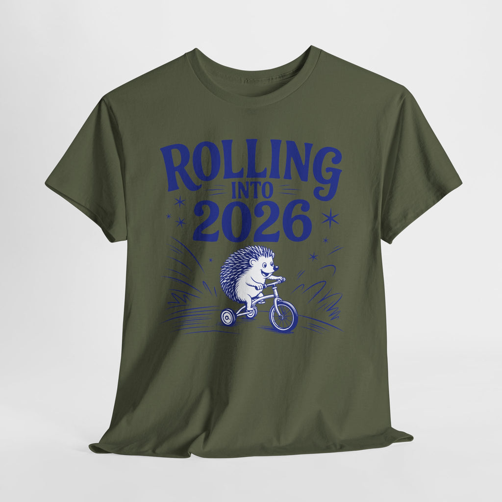Rolling Into 2026 Hedgehog Tricycle Unisex Cotton Tee