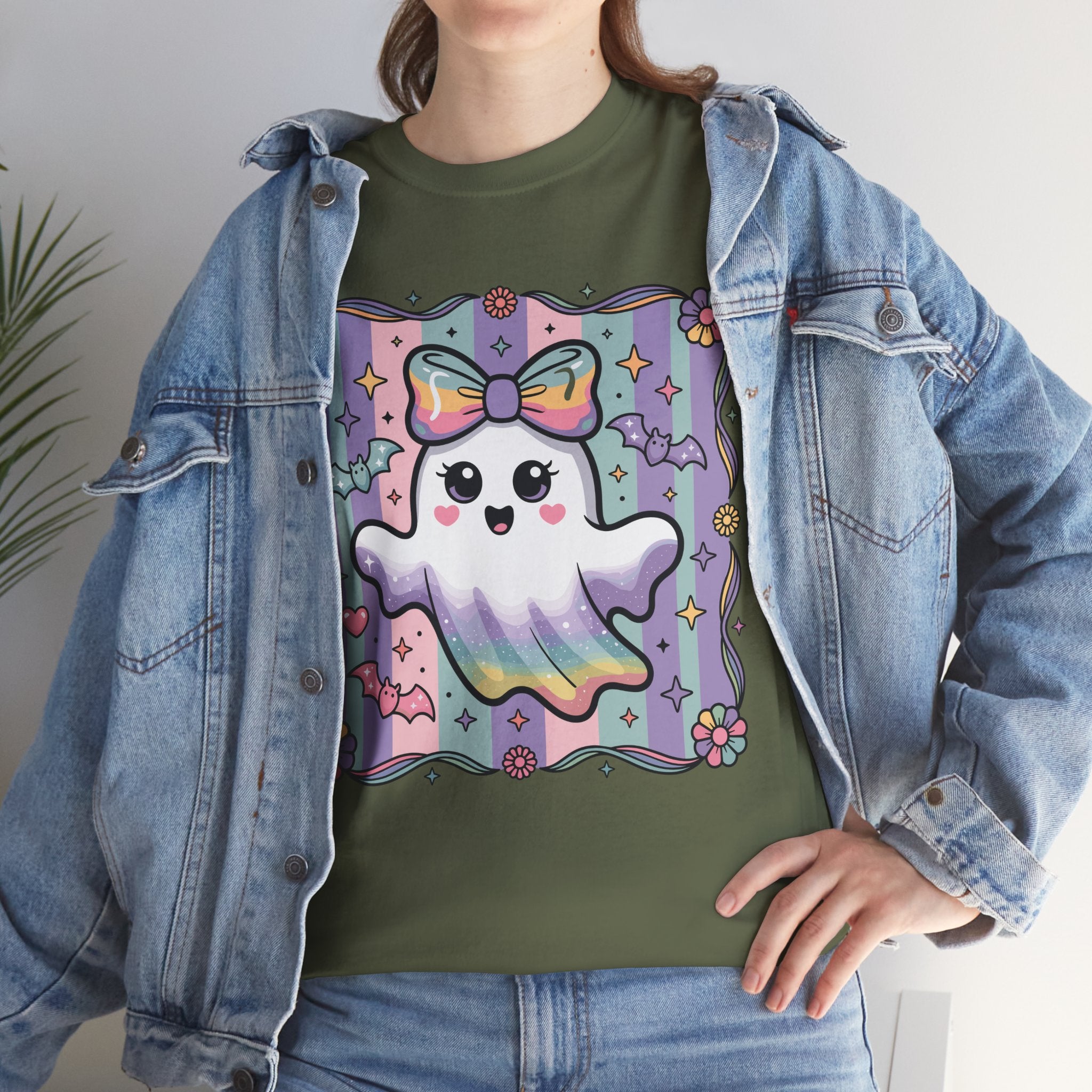 Pastel Ghost Rainbow Bow Unisex Cotton Tee