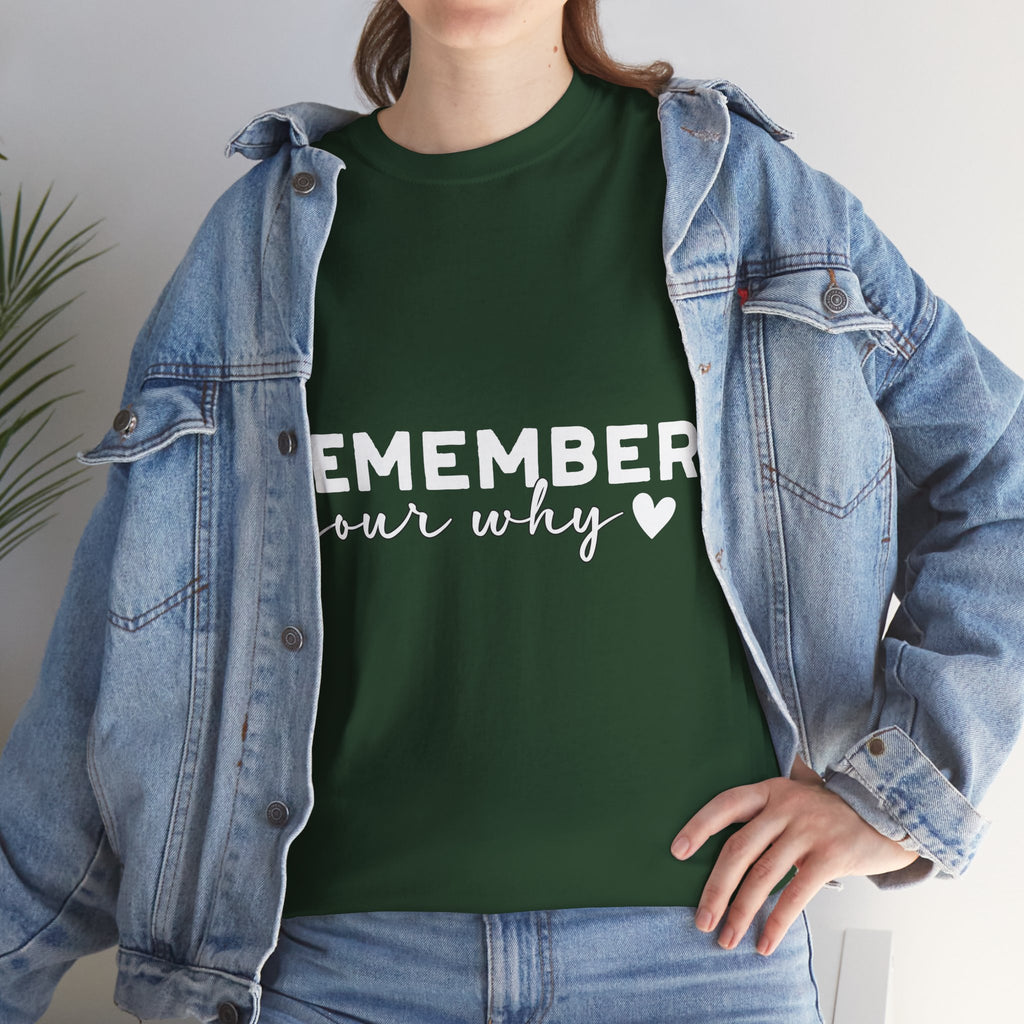 Remember Your Why Tee — Minimalist Heart Motivational Unisex Cotton Tshirt