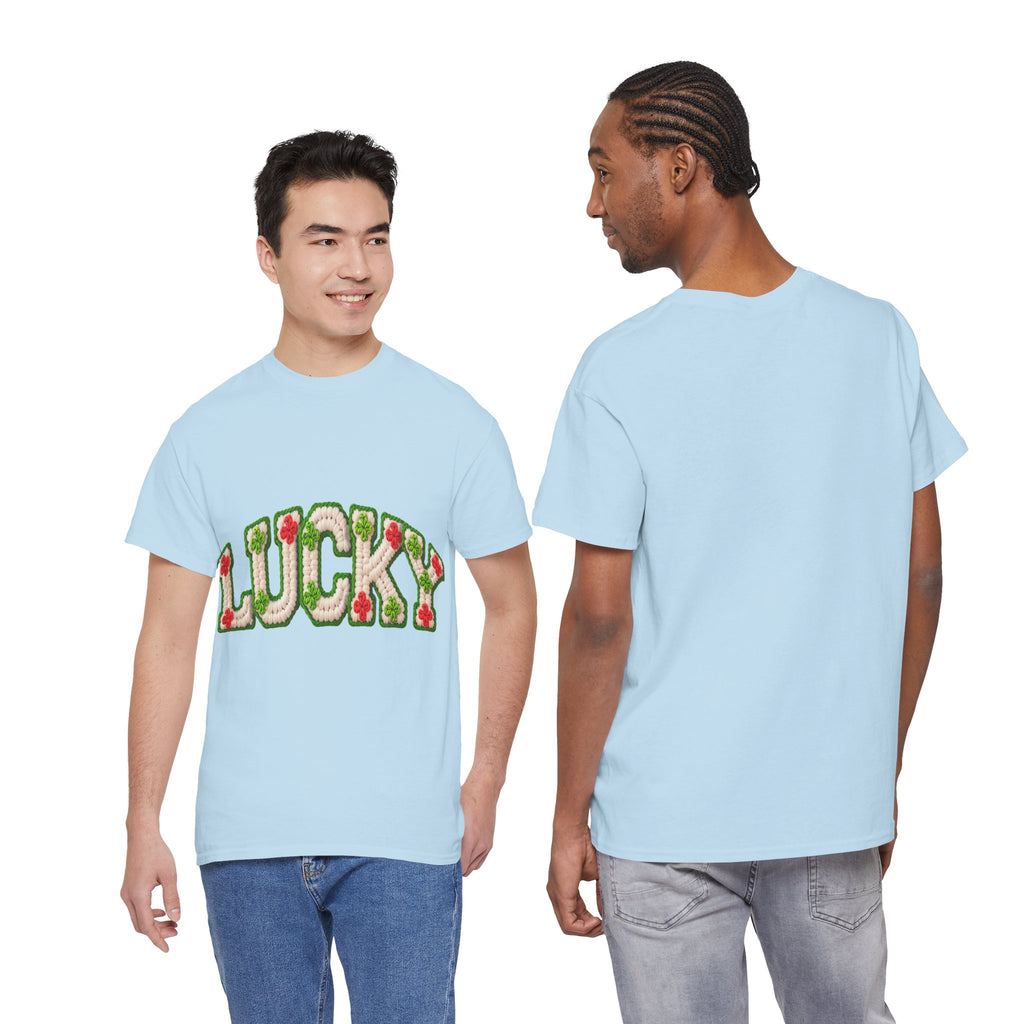Lucky Crochet Clover T-Shirt — Faux-Yarn Embroidered St. Patrick’s Unisex Cotton Tee