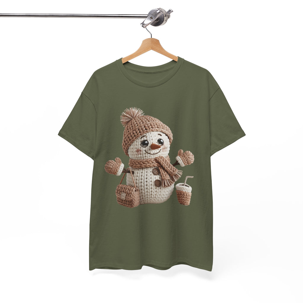 Snowman Knit‑Style Graphic Tee — Cute Faux‑Yarn Snowman with Hat, Scarf & Mittens.Unisex Cotton Tee