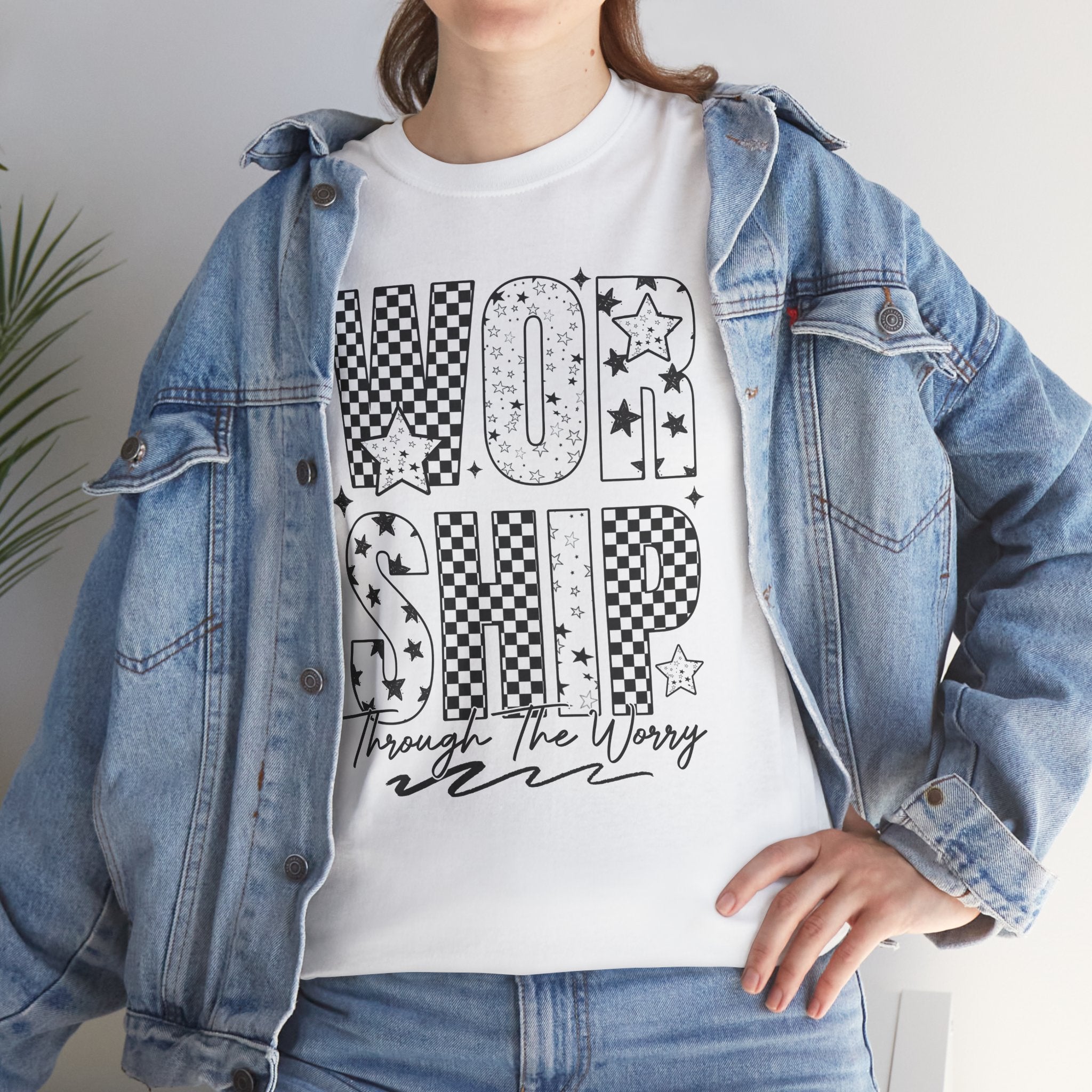 WORSHIP Through The Worry Checkerboard Unisex Cotton Tee