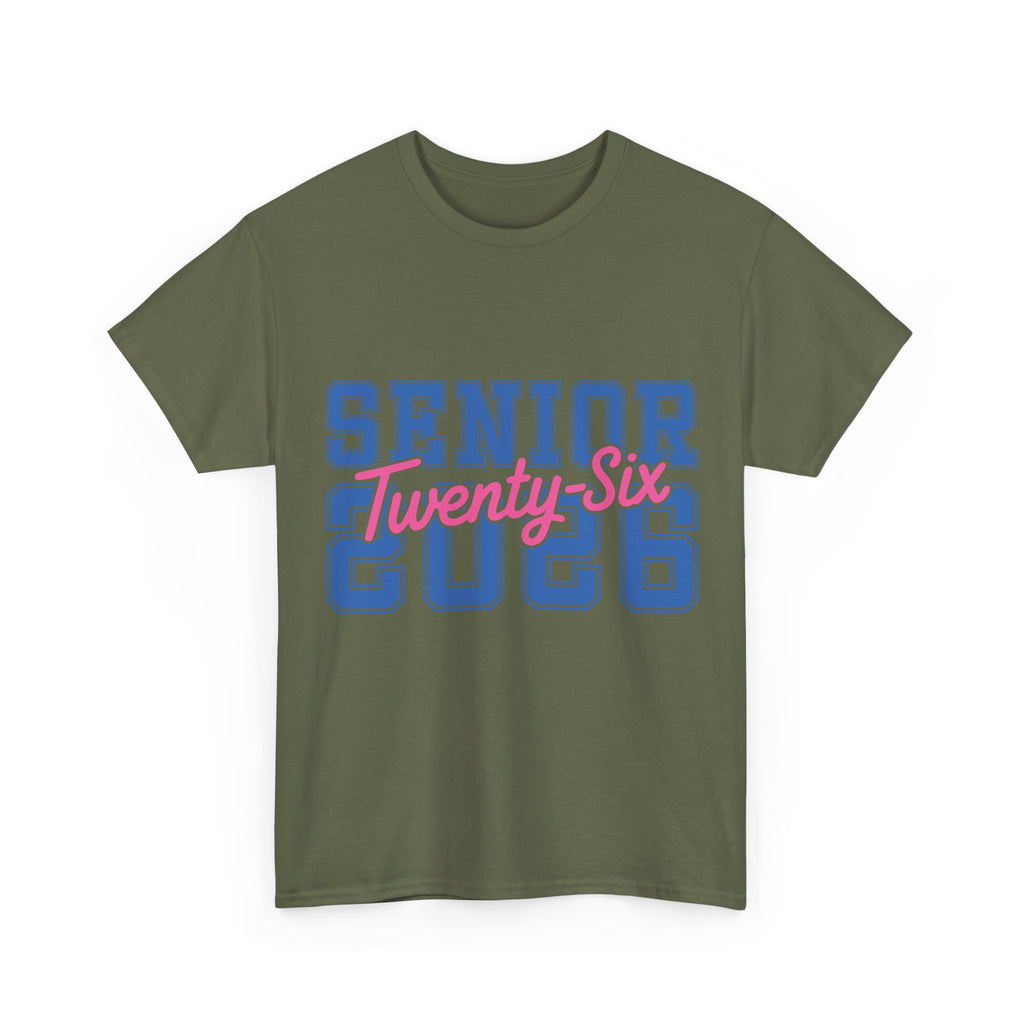 Senior 2026 Tee — Pink Varsity Block with Blue Script Overlay Unisex Cotton Tee