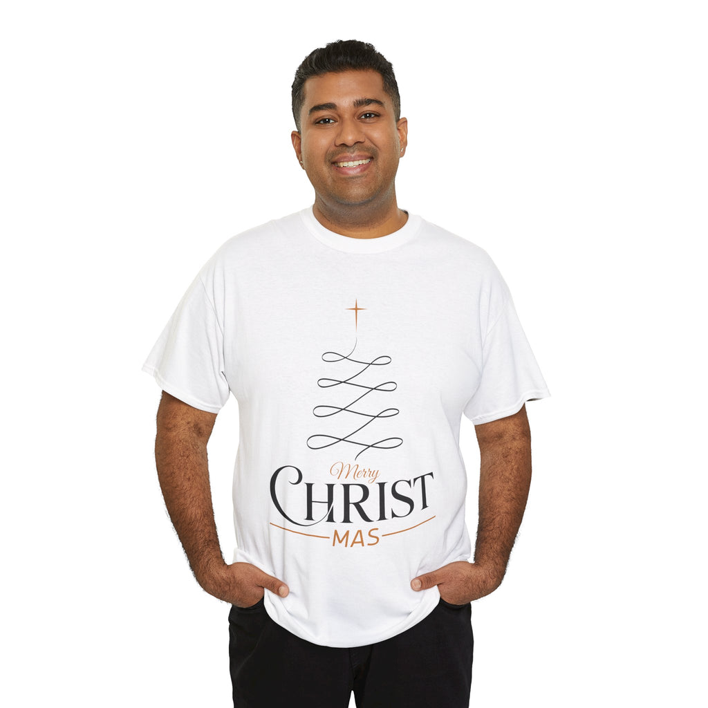 Merry Christmas Gold Cross Tree Unisex Cotton Tee