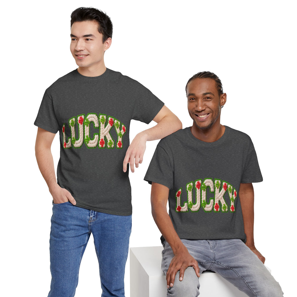 Lucky Crochet Clover T-Shirt — Faux-Yarn Embroidered St. Patrick’s Unisex Cotton Tee