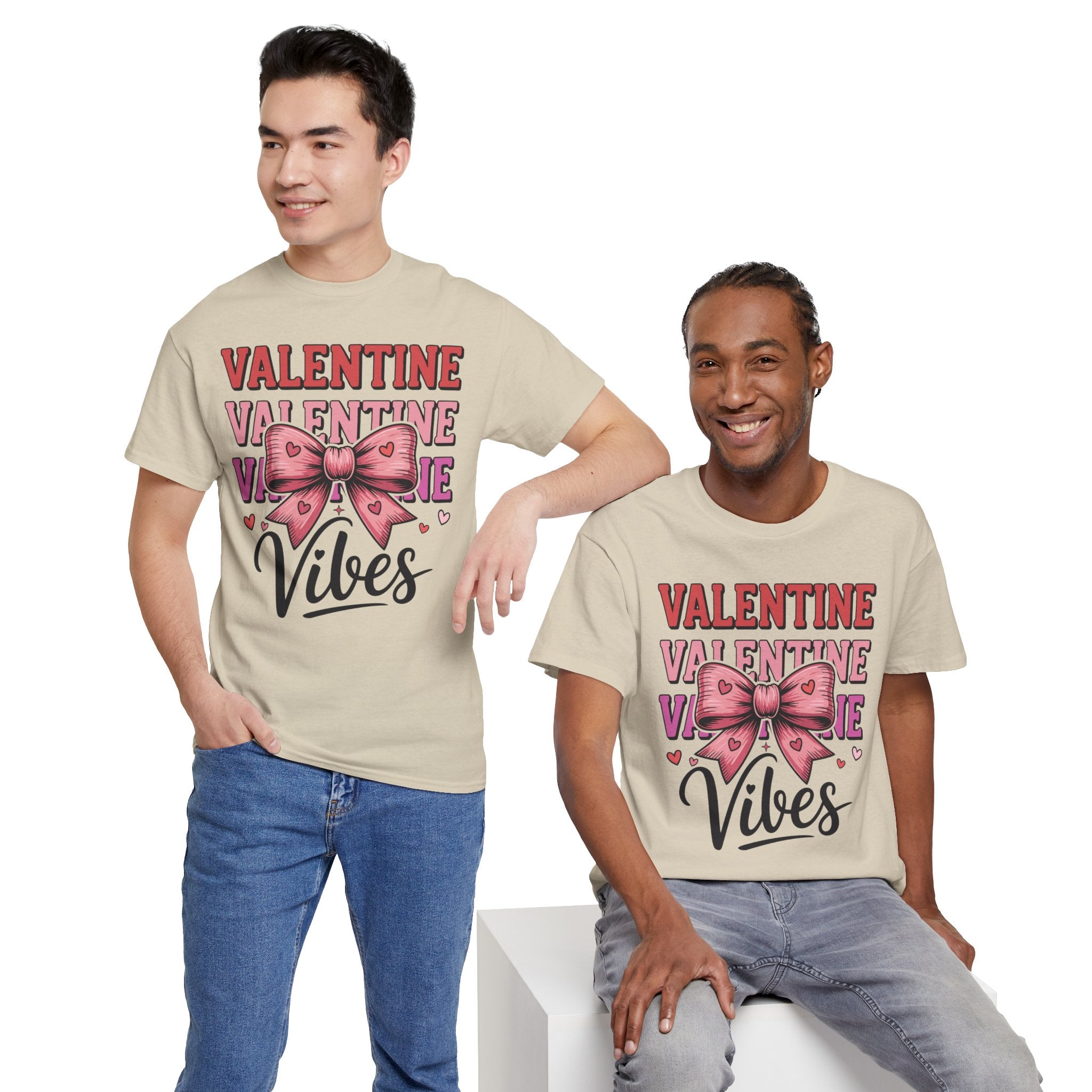 Valentine Vibes T-Shirt — Pink Bow Heart Graphic Unisex Cotton Tee