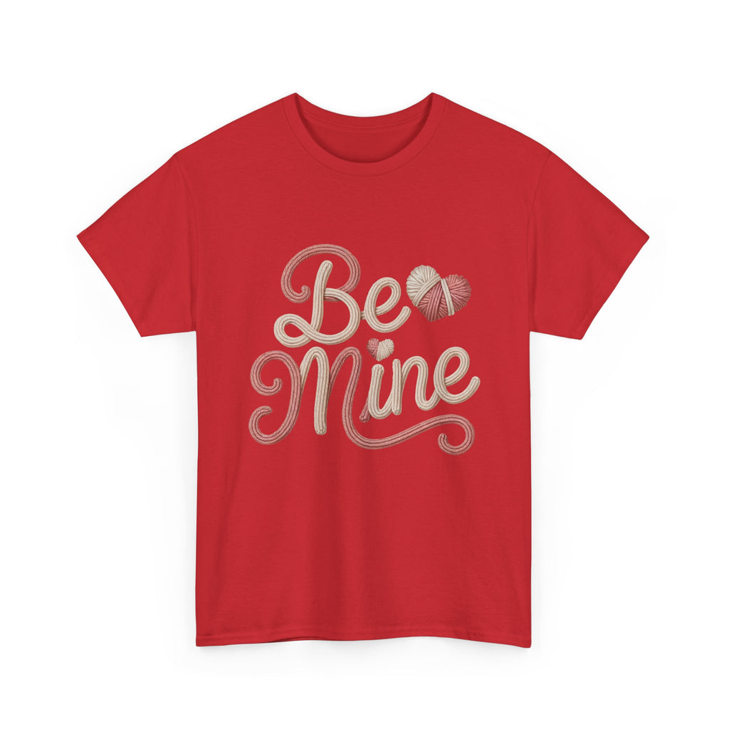 Be Mine Yarn Heart T-Shirt — Valentine’s Faux-Yarn Pink & Cream Unisex Cotton Tee