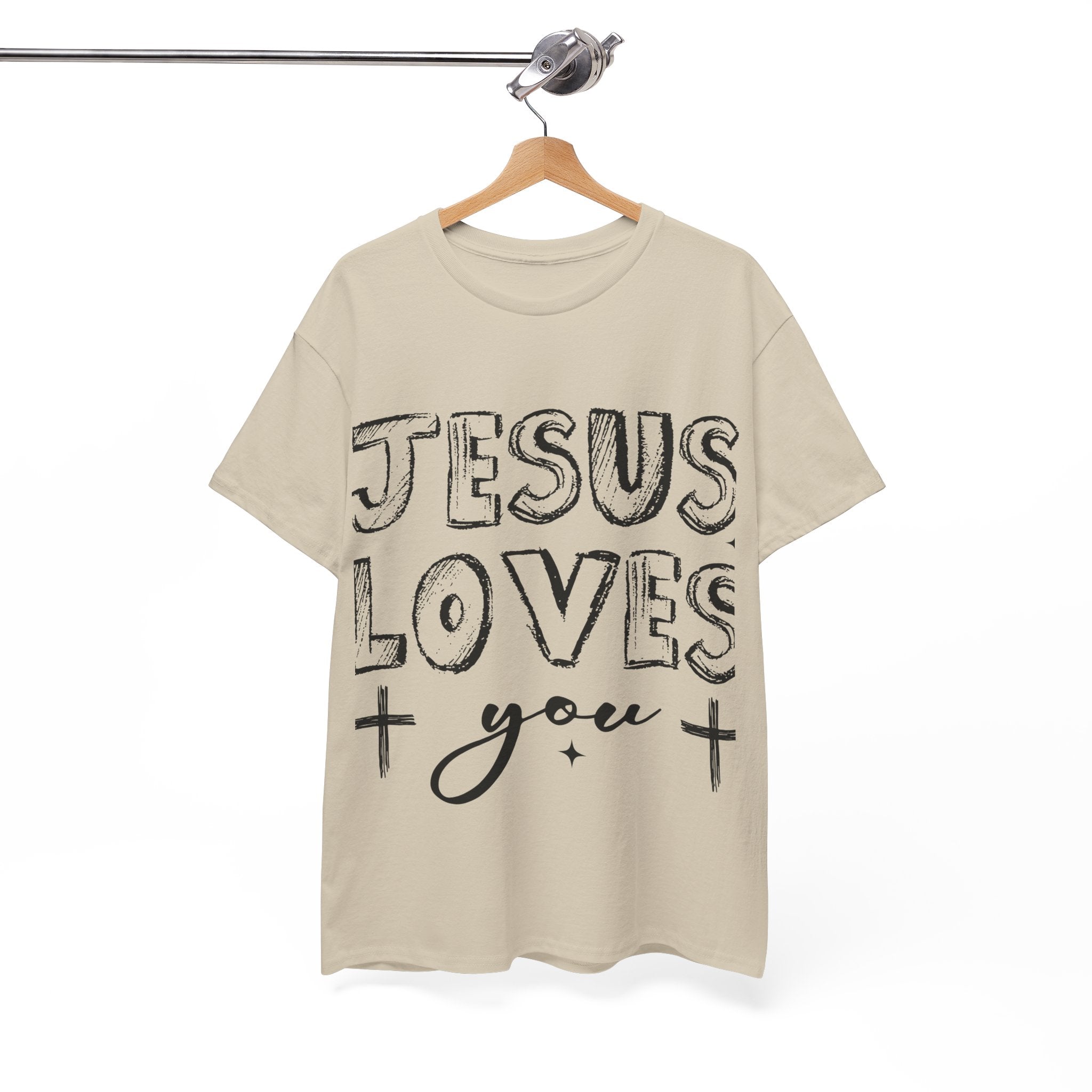 Jesus Loves You Chalk-Style Tee — Crosses & Stars Christian UNisex Cotton T-Shirt