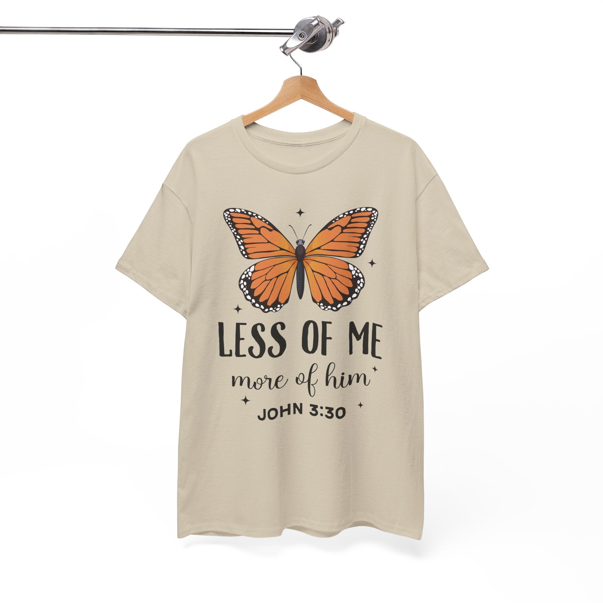 Monarch Butterfly Tee — "Less of Me, More of Him" Christian Unisex cotton T‑Shirt