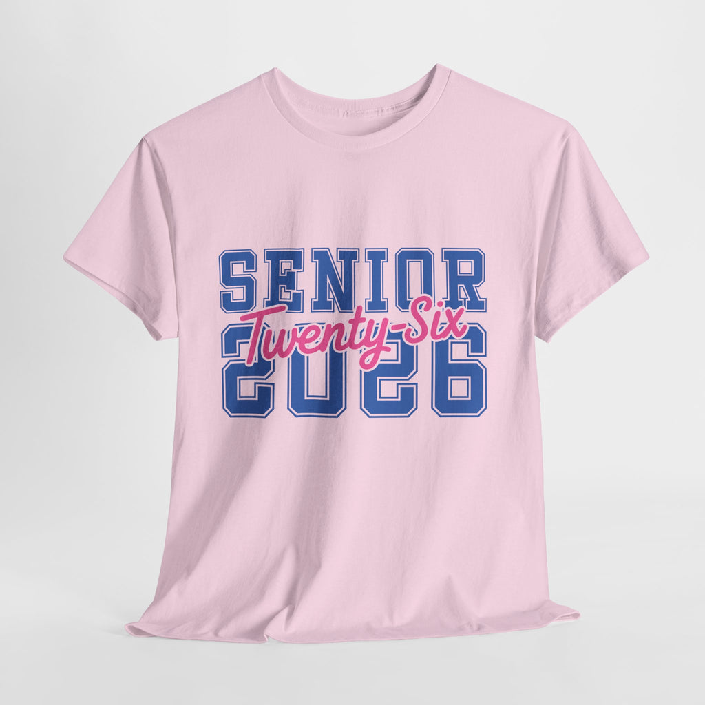 Senior 2026 Tee — Pink Varsity Block with Blue Script Overlay Unisex Cotton Tee