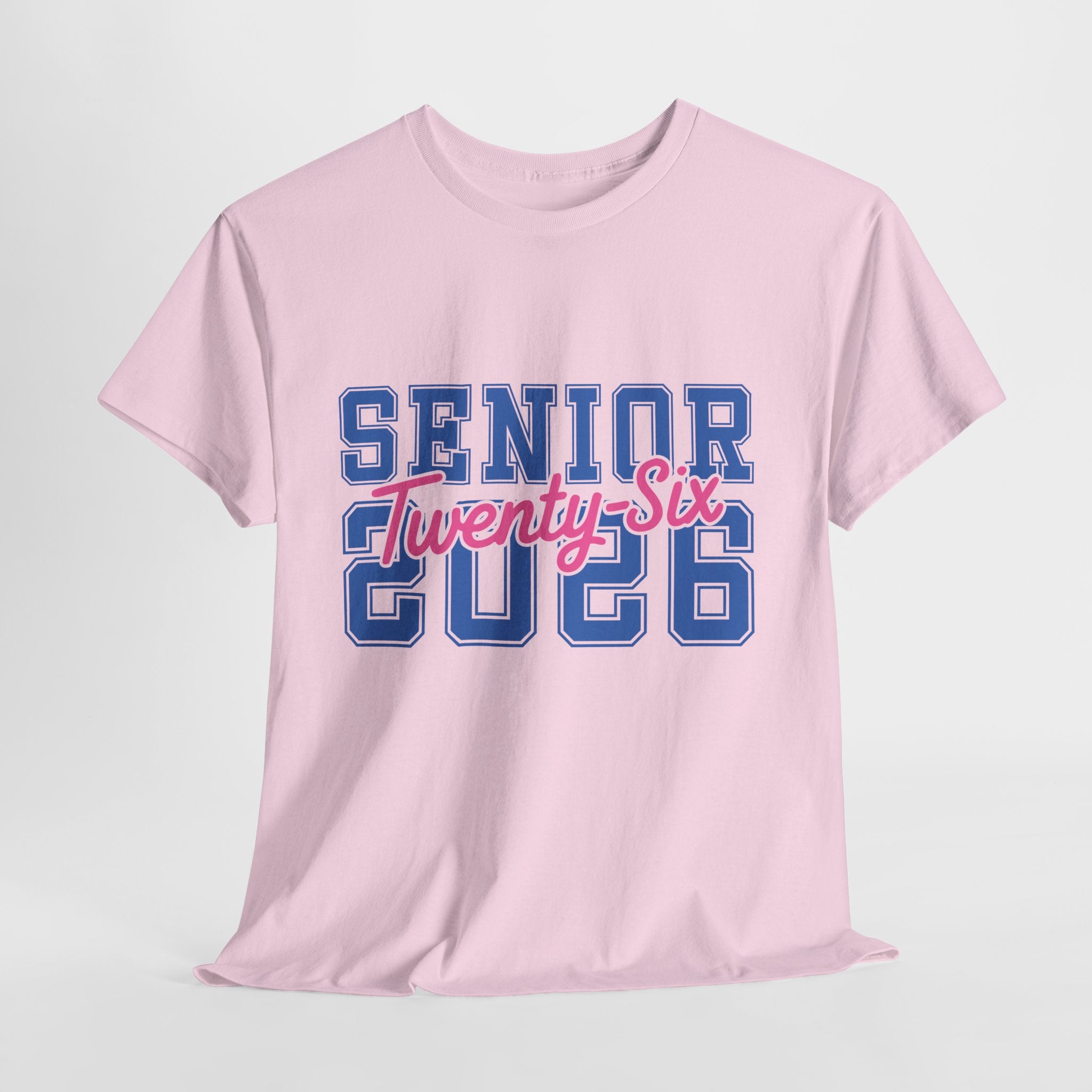 Senior 2026 Tee — Pink Varsity Block with Blue Script Overlay Unisex Cotton Tee