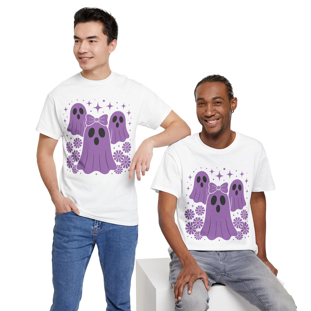 Purple Ghost Halloween Unisex Cotton Tee