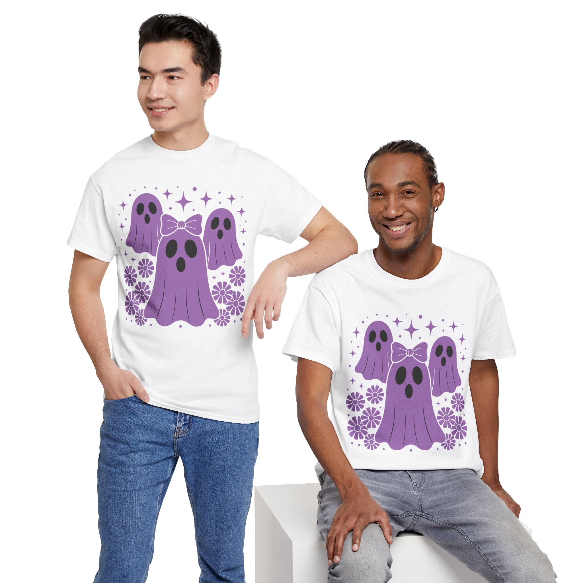 Purple Ghost Halloween Unisex Cotton Tee