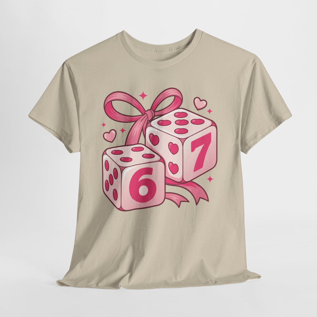 Lucky Love Dice T-Shirt — Pink Heart Dice with Bow..Unisex Cotton Tee